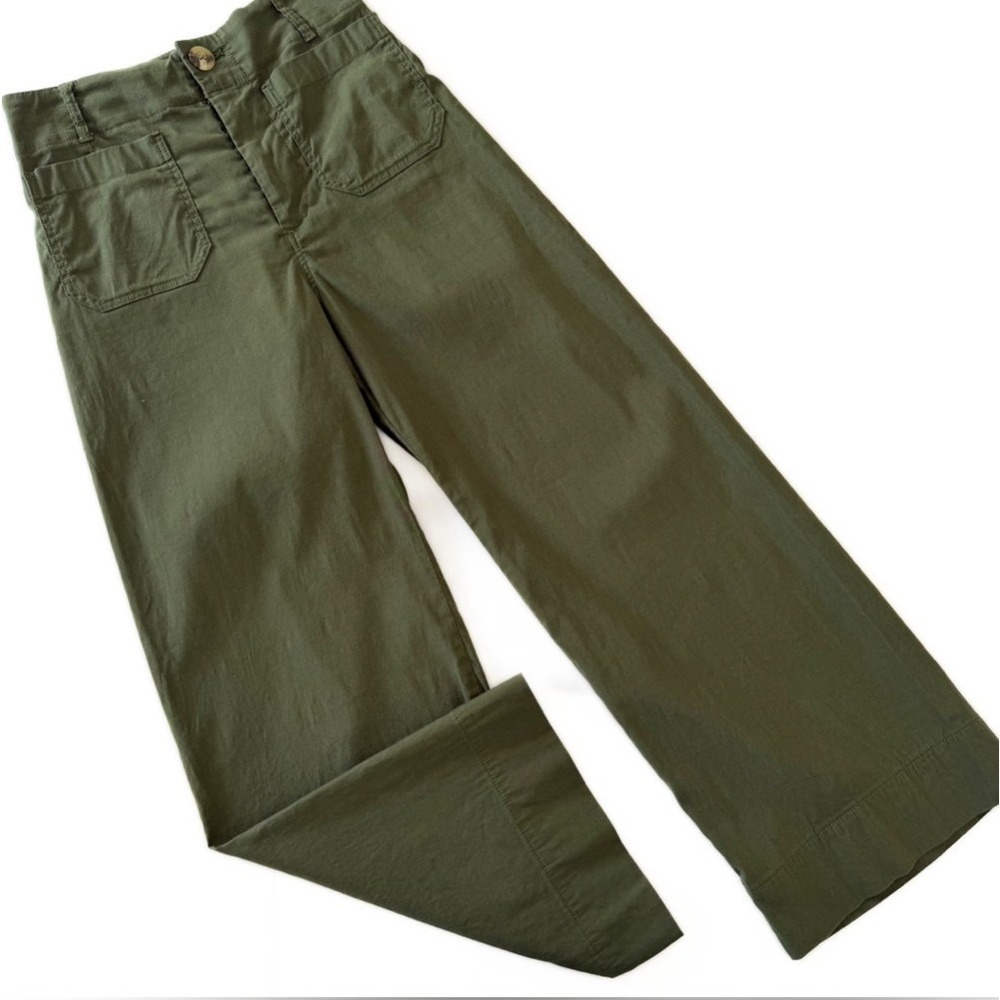 Anthropologie Maeve Pants Womens 26 The Colette Green Wide Leg Crop - Picture 2 of 10